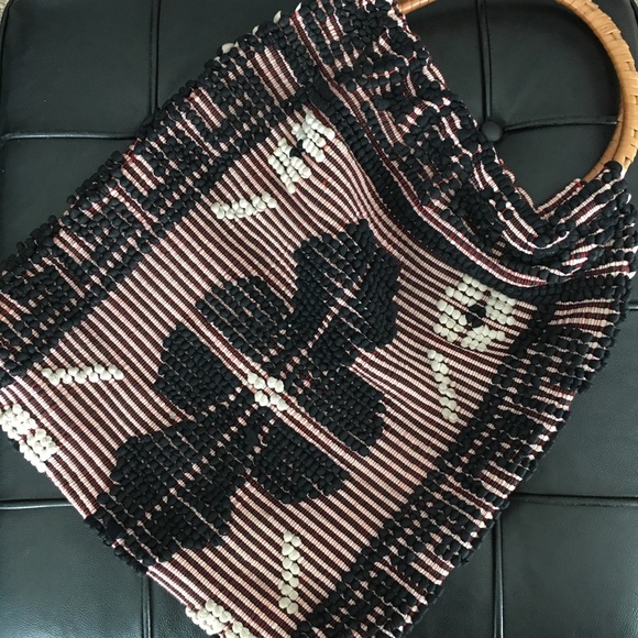 Heavy Vintage Rug Tapestry Bag with Rattan Handles *read* - Picture 2 of 6